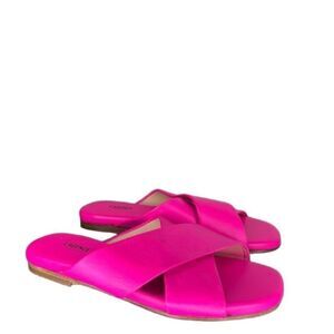 L’Agence Flat Slide Sandals 36 6 Cross Strap Chic Minimal Bright Hot Pink Camila